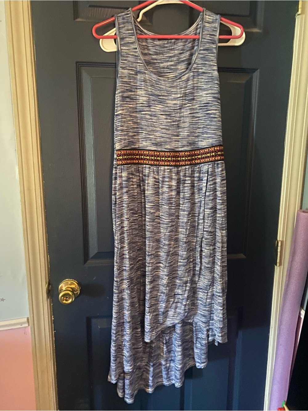 Cable & Gauge Blue Marled High-Low Tank Skirt with Embroidered Waistband